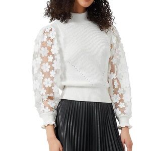 French Connection White Floral Lace Sweater, Small